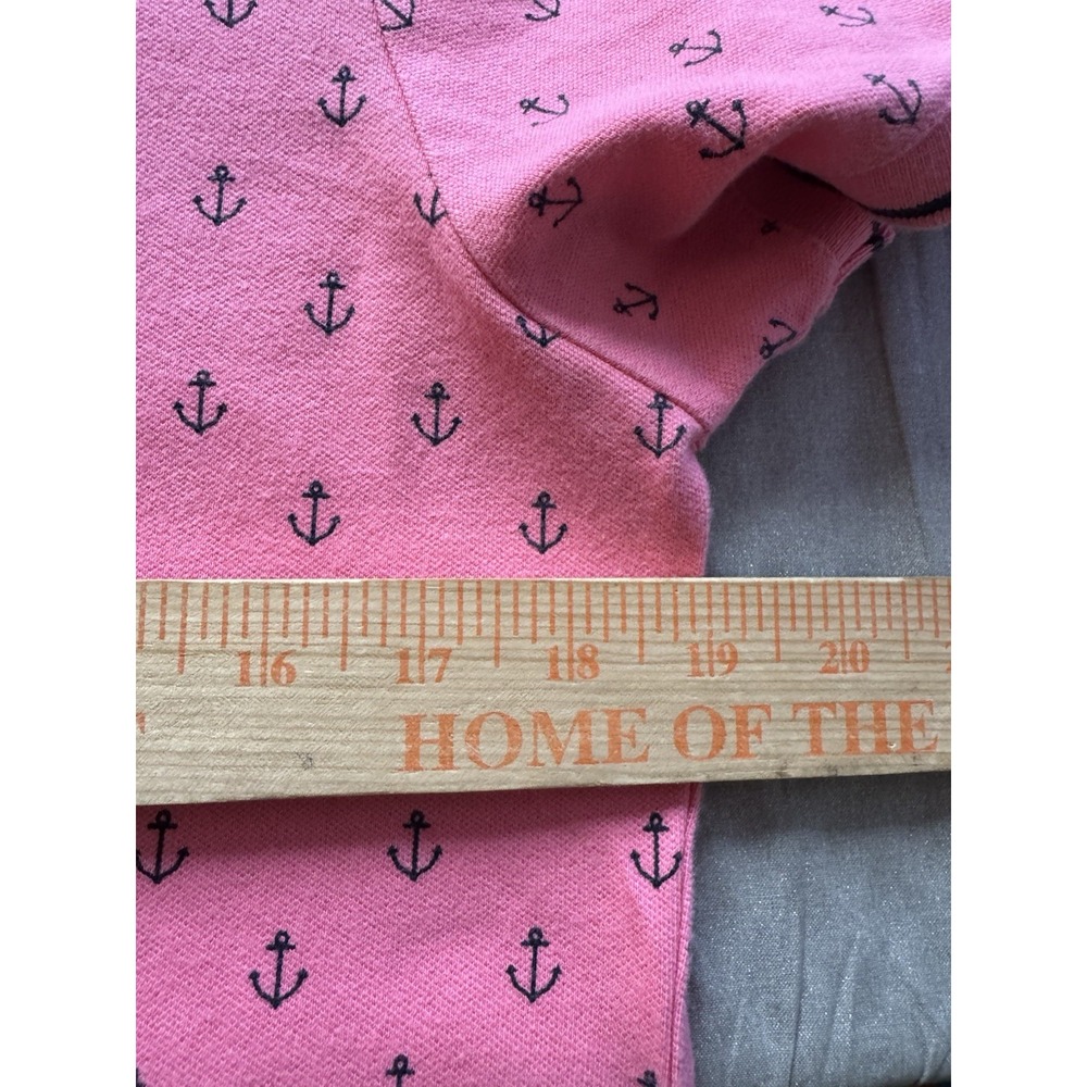Lands' End Pink Anchor Polo Shirt Womens M Nautical Coastal Preppy Short Sleeve - Picture 6 of 7